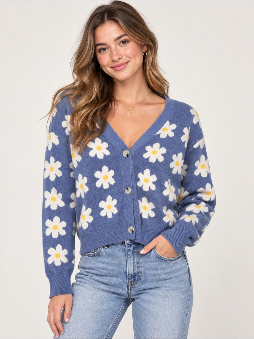 Willow & Wind Women’s Blue Floral Button Cardigan Sweater Size XS